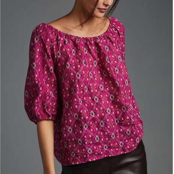 By Anthropologie Off-The-Shoulder Floral Blouse Women's S Purple Artsy Boho - Picture 2 of 11